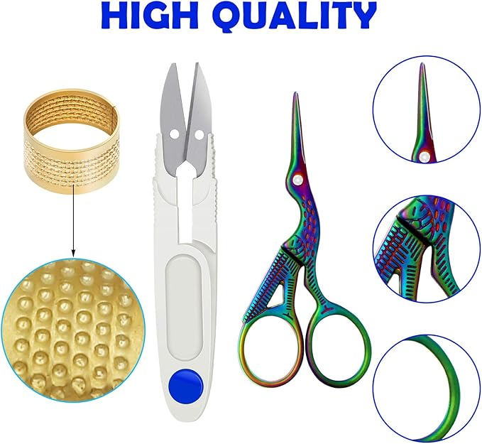 Mudder 53 Pieces Cross Stitch Tool Embroidery Starter Kit Includes Bamboo Circle Cross Stitch Hoop Ring Sewing Scissors Needle Threading Tools Thimbles Floss Bobbins Seam Ripper and Embroidery(Blue)