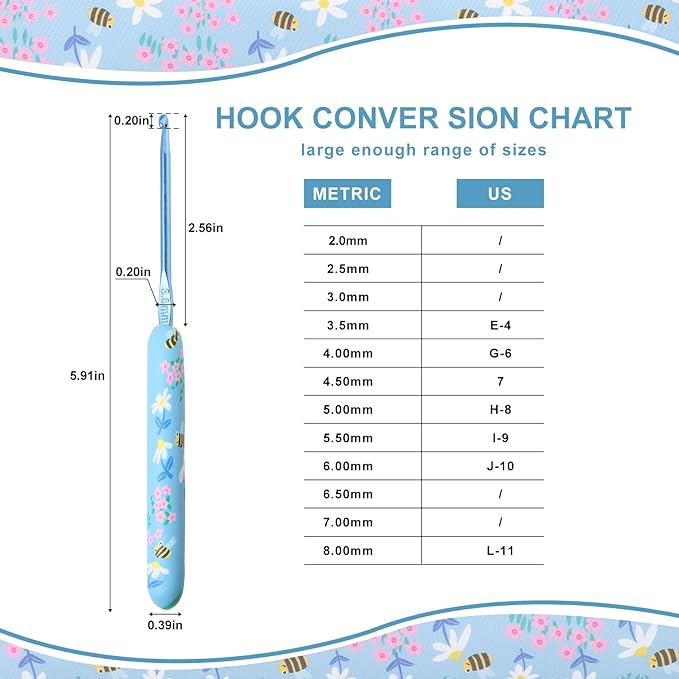 Looen Crochet Hooks Set, 12 Sizes 2.0mm(B)-8.0mm(N) Ergonomic Handle for Arthritic Hands, Soft Rubber Grip Knitting Needles Kit for Crochet Beginners, Knitting Enthusiasts (Sky Blue)