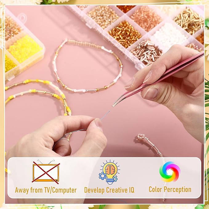 Misdary 30 Colors Glass Seed and Tube Bugle Beads Kit 2 Organizer Boxes Loose Beads for Jewelry Making DIY Crafts Bracelets and Necklaces(Yellow and Champagne)