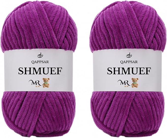 SHMUEF Chenille Yarn 2-Pack – Ultra Soft Velvet Yarn, Super Bulky Weight (5–6 mm), Yarn for Crochet, Amigurumi & Baby Blankets (Violet)