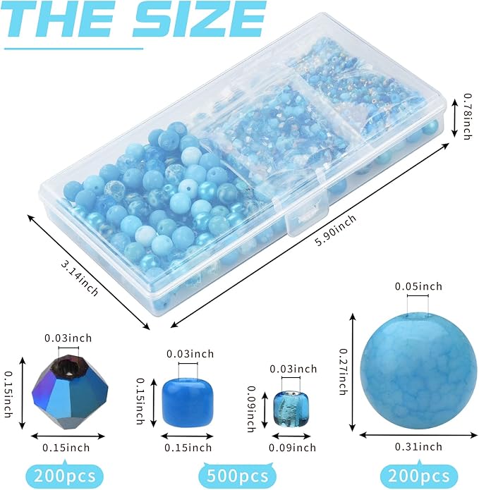 Rired 27 Assorted Craft Beads Bracelet Kit, Columbia Blue Bead Including 7 Types of Round/Glass Pony/Bicone Crystal Beads/Rondelle/Gravel and Seed Beads for Jewelry Making