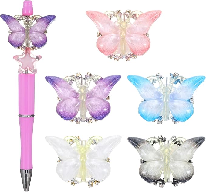 5 PCS Butterfly Focal Beads for Pens, Gradient Rhinestone Beads Pen Making Kit for DIY Fancy Pen Keychains, Craft Supplies Focal Beadable Pens Making