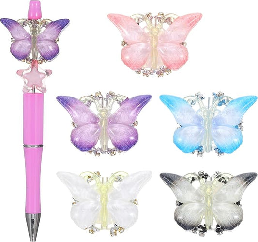 5 PCS Butterfly Focal Beads for Pens, Gradient Rhinestone Beads Pen Making Kit for DIY Fancy Pen Keychains, Craft Supplies Focal Beadable Pens Making