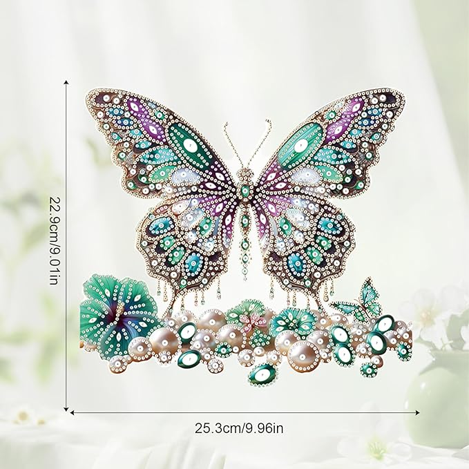JZHYOAN Butterfly Diamond Art Hanging Kit DIY Hanging Diamonds Craft Ornament Diamond Painting Decorative Sign Wind Chimes with Diamonds Art Window Pendant Acrylic Pendants Crystal Arts Pendant
