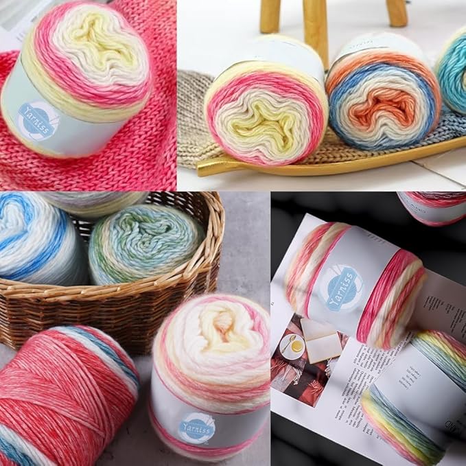 Yarniss 3 Skeins Cake Yarn for Crocheting, Gradient Cake Yarns 100g & 267 Yards,Ombre Yarns Cake Rainbow Cotton Yarn for Making Colorful Crafts-Pink Yellow Gradient