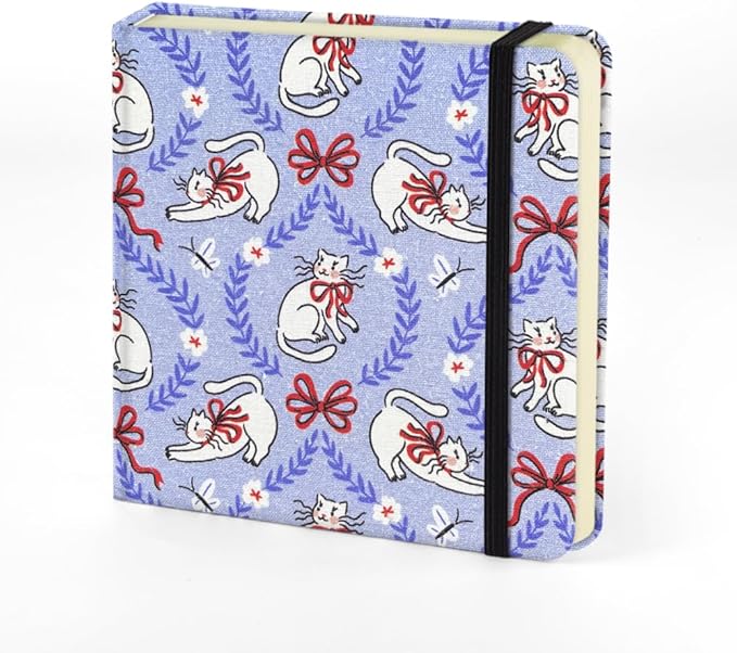 Mifuner 4.8x4.8in 80gsm Mini Notebooks Art Blank Pages Sketchbooks Travel Journal Pocket Hardcover Paint Writing Notebook Blank Diary Memo Planner Sketchbook Fabric Cover.White Cat