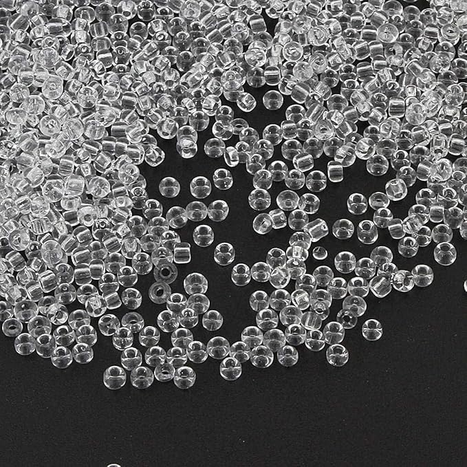 Perlin Glass Seed Beads 4mm 6/0 Round 1100pcs Mini Small Pony Spacer Beads Kit for Jewelry Making Earrings Bracelets Pendants Waist DIY Handmade (White Clear Transparent)