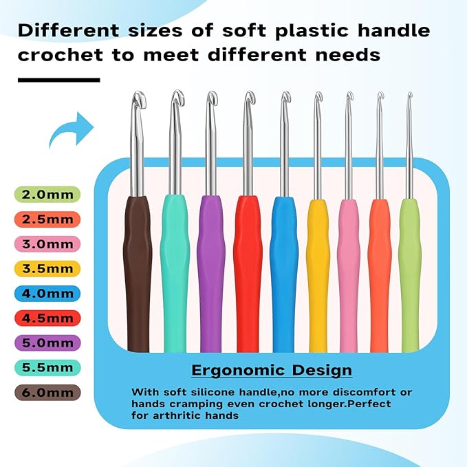Mayboos 9 Sizes Crochet Hook Set, 34 Pack Crochet Hooks Yarn Needle Kits Knitting Needles with Ergonomic Handles for Crocheters Beginners 2.0mm~6.0mm