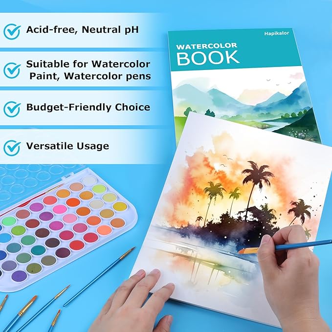 Hapikalor 2-Pack 9"x12"Watercolor Paper Pad, Teacher Classroom Must Have, Art Watercolor Paper, Arts & Crafts, Watercolor Pad for Finger Paint, Watercolor Pens, Teal