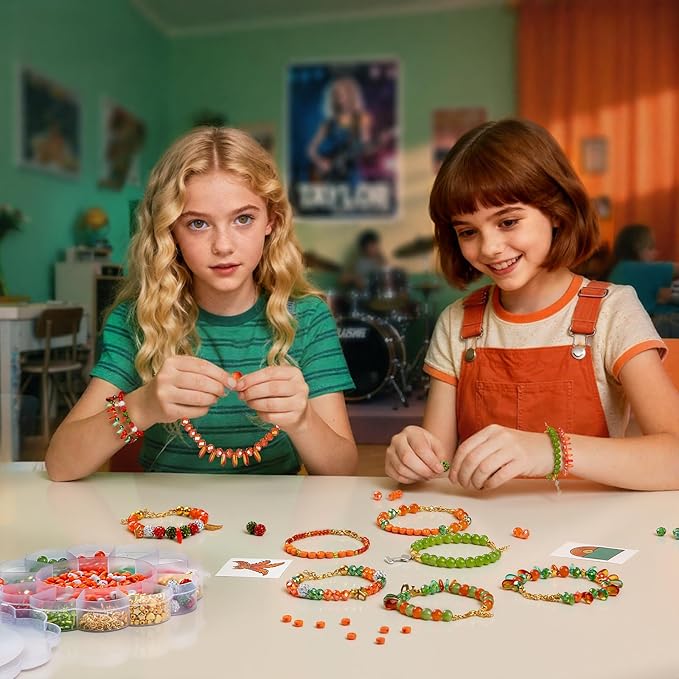 Goldwise Friendship Bracelet Making Kit for Fans, Orange Beads for Jewelry Making,Letter Beads (A-Z),Varieties of Charms, DIY Crafts for Gifts Birthday