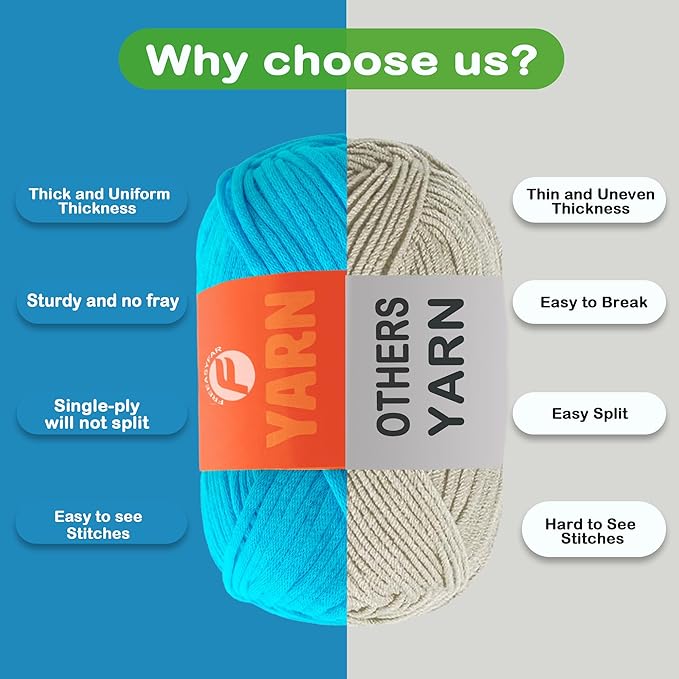 3.5Oz Beginner-Friendly Yarn for Crocheting and Knitting;Worsted-Weight Medium #4;Cotton Blend Yarn for Beginners with Easy-to-See Sitches,Great for Amigurumi DIY (Blue,1 Skein)