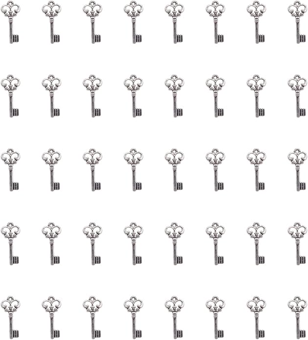 50 Pcs Keys Pendants Beading Supplies Vintage Metal Mini Key Charms for DIY Jewelry Making Kit Handmade Necklace Bracelet Key Ring Chain Earring Party Decoration