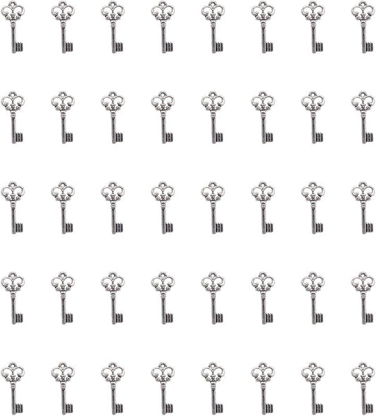 50 Pcs Keys Pendants Beading Supplies Vintage Metal Mini Key Charms for DIY Jewelry Making Kit Handmade Necklace Bracelet Key Ring Chain Earring Party Decoration