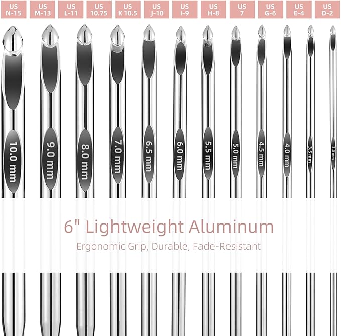 AIYUNDI Tunisian Crochet Hooks Set with Cable, 6-Inch Aluminum Interchangeable Crochet Hooks 3mm-10mm, Long Crochet Hooks, Lightweight, Anti-Twist Swivel Cables, Ergonomic, Pink 26 PCS