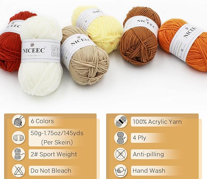 NICEEC 300g Soft Assorted Colors Yarn - Sport Weight,100% Acrylic, 4 Ply, Bonbons Yarn for Crochet & Knit, DIY Project Starter Kit for Kids or Adults(Total 870yds) - Series 8