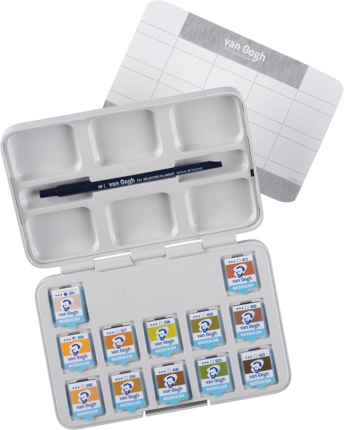 Van Gogh Watercolor Paint Set, Plastic Pocketbox, 12-Half Pan Shades of Nature Selection