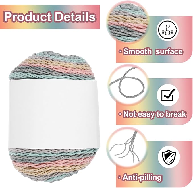MECCANIXITY Cotton Acrylic Yarn for Crocheting, 422 Yard 5 Ply Soft Gradient Yarn Acrylic 45% Cotton 55% Used for DIY Knitting Blankets Scarves(2 Packx100g,Gray,Green,Yellow,Red)
