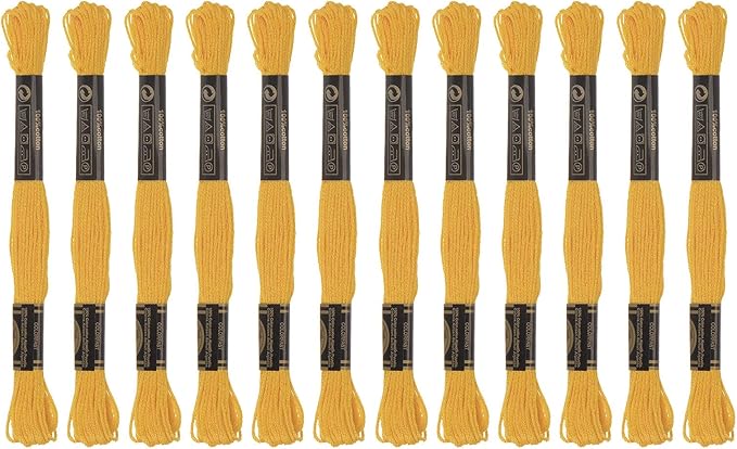 HARFINGTON 12 Skeins Embroidery Floss 8m Each Egyptian Long Fiber Cotton Cross Stitch Thread 26S/2x6 for Embroidery Projects Bracelet, Dark Yellow