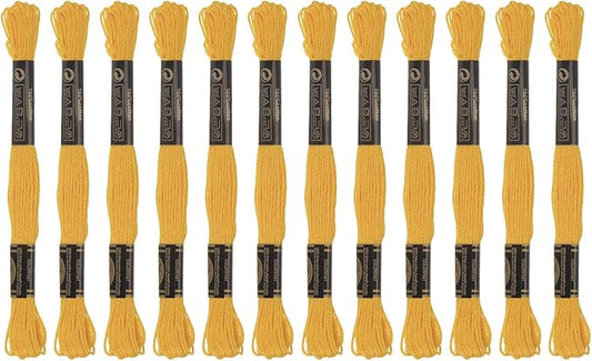 HARFINGTON 12 Skeins Embroidery Floss 8m Each Egyptian Long Fiber Cotton Cross Stitch Thread 26S/2x6 for Embroidery Projects Bracelet, Dark Yellow