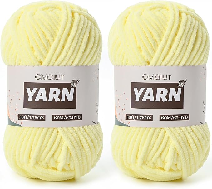 2 Packs Plush Chenille Chunky Crochet Yarn - Baby Yarn for Crocheting Soft - Velvet Yarns Knitting for Blankets Crafts - Fluffy Amigurumi Yarns 100g/131yds (2 Lemon Yellow)