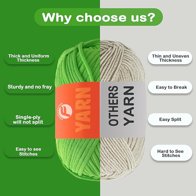 2 x 3.5Oz/120yds Beginner Easy Yarn for Crocheting and Knitting;Worsted-Weight Medium #4;Cotton Blend Yarn for Beginners Amigurumi DIY (Red+Green)