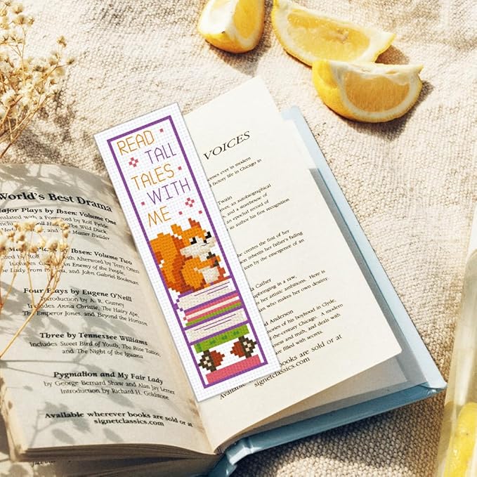 ORIGACH 6 Pcs Cross Stitch Bookmark Kit for Beginner Adults, Cute Animals and Books Stamped Embroidery Bookmark Kit with Instruction for Starters Printed Cross Stitch DIY Kits for Book Lovers