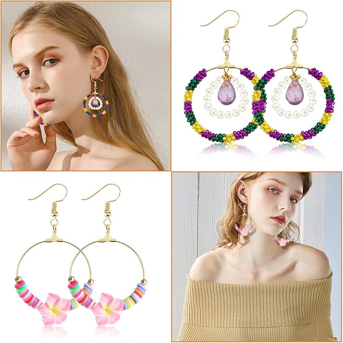 390pcs earring making kit jewelry making supplies bulk earring findings with round beading hoops,earring hooks,jump rings,earring backs for diy craft earring jewelry making(k gold)
