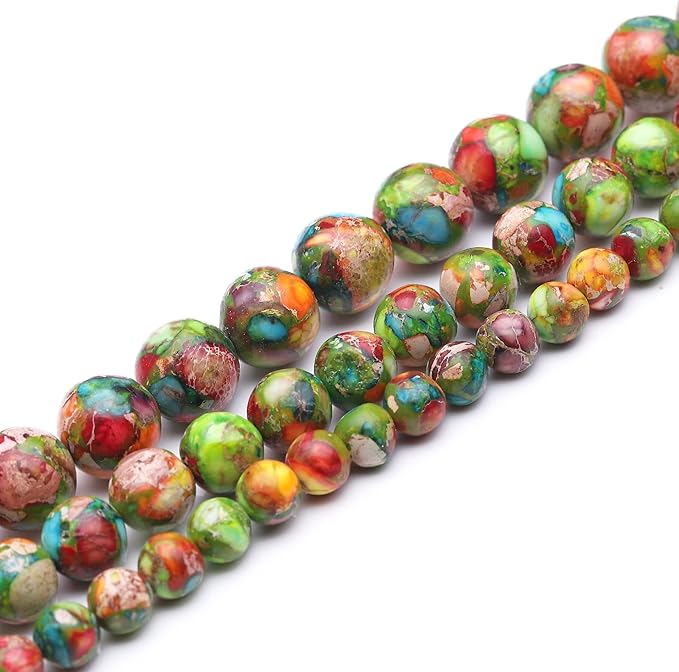 youngbling natural gemstone beads for jewelry making,10mm green red imperial jasper polished round smooth stone,genuine real stone beads for bracelet 15 inch(green red imperial jasper,10mm)