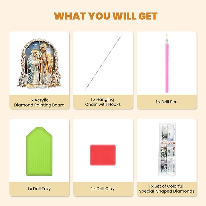 MXJSUA Diamond Art Hanging Kits for Adults Beginners, DIY Acrylic 5D Special Shaped Crystal Diamond Gem Art Painting Hanging Ornament for Home Wall Decor and Gift Nativity Jesus