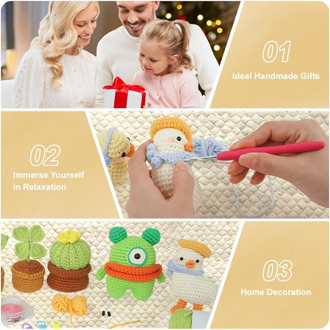 Autglint Duck Crochet Kit for Beginners Adults & Kids, Amigurumi Learn to Crochet Starter Kit with 4K Step-by-Step Video Tutorials, Includes Pre-Started Yarn, Crochet Hooks & Accessories - White Duck
