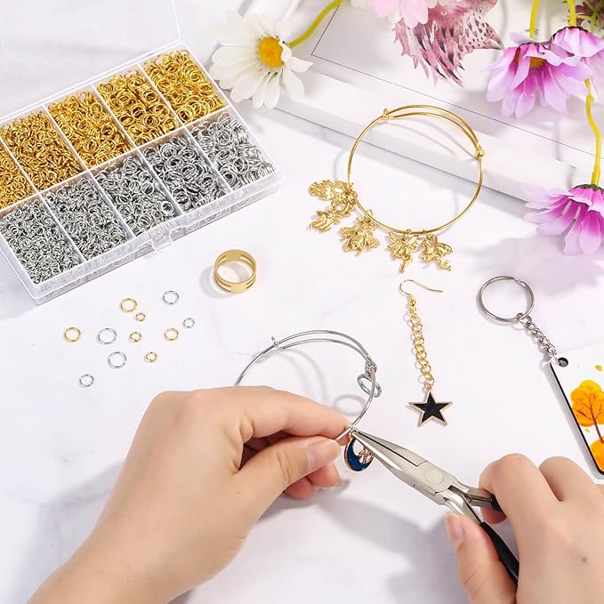 4600pcs silver and gold jump rings with open/close tools for jewelry making and necklace repair (assorted sizes)