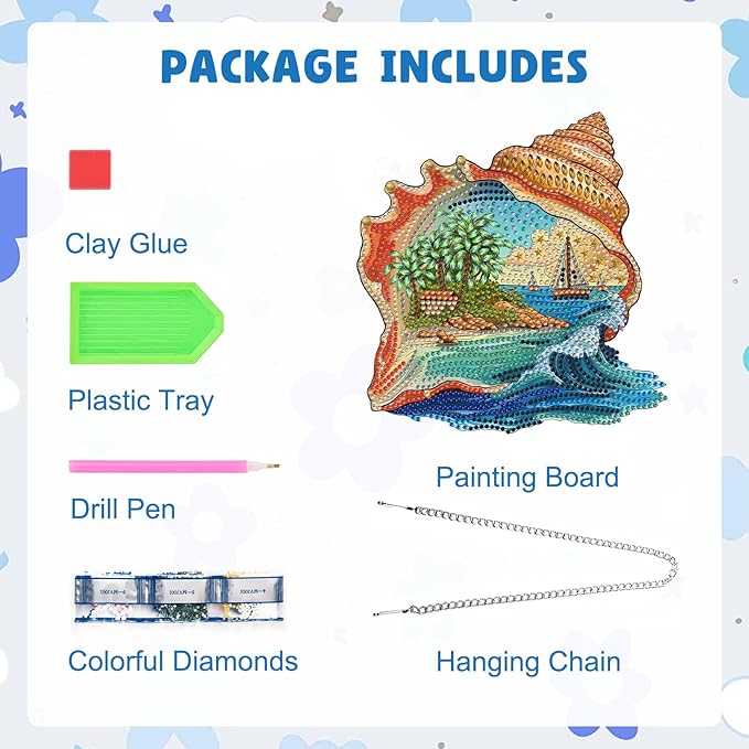 MAXBYE Diamond Art Kits Hanging Ocean Conch Pendant, DIY 5D Special Shaped Diamond Painting Craft Gem Art Rhinestone for Adults and Home Window Door Decor 8×8 Inch
