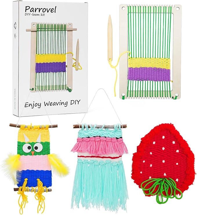 Parrovel Weaving Loom for Kids/Child Includes 3 Yarn Craft Kits with Detailed Instructions for Easy Weaving Suitable for Children Aged 6+