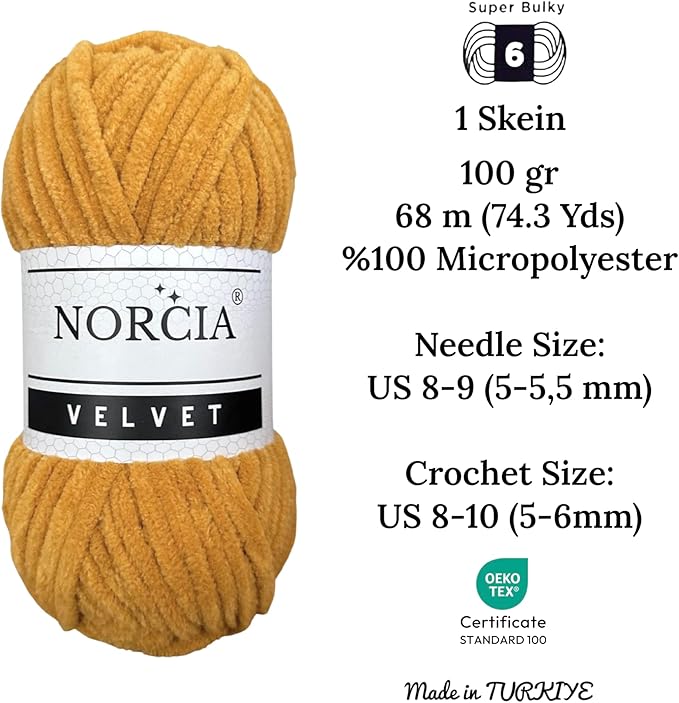 Soft Velvet Yarn Chenille Yarn for Crocheting Baby Blanket Yarn for Knitting Amigurumi Yarn Fancy Yarn for Crochet Weaving Craft (Mustard, 3 Skeins)