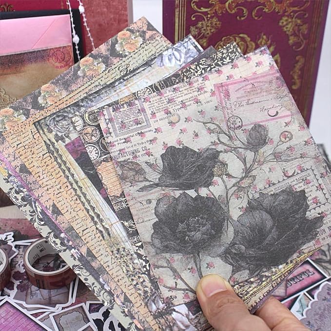Diuhofart Vintage Scrapbooking Supplies Kit, 185pcs Junk Journal Kit with Scrapbook Paper A6 Aesthetic Notebook, Scrapbook Kit, Art Craft DIY Gift for Adult Women