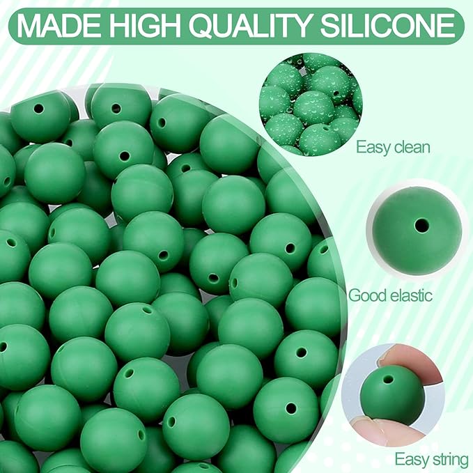 MAIBAOTA 120 Pcs Christmas Green Silicone Beads 15 mm for Keychain/Pens/Bracelet/Necklace Making Round Silicone Bulk Kits
