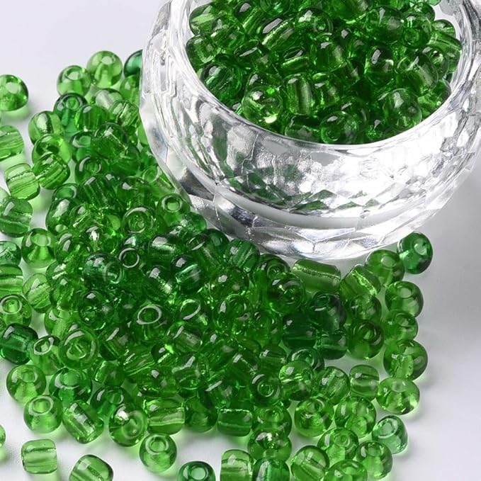 Perlin Glass Seed Beads 4mm 6/0 Round 1100pcs Mini Small Pony Spacer Beads Kit for Jewelry Making Earrings Bracelets Pendants Waist DIY Handmade (Dark Green Transparent)