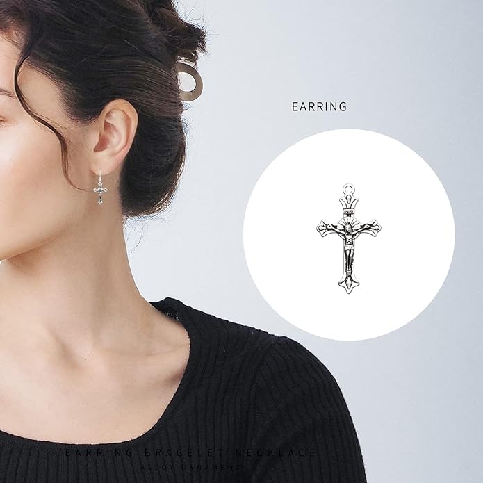 30Pcs/15Sets Alloy Rosary Kits Cross and Center Medal Charms Oval Catholic Jesus Maria Links Pendant for Diy Jewelry Making Supplies