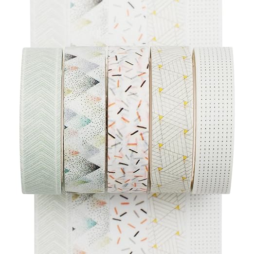 YUBX 5 Rolls Washi Tape Set Creative Basic Skinny Decorative Tapes for Arts, DIY Crafts, Journals, Planners, Scrapbooking, Wrapping (Pine Mist)