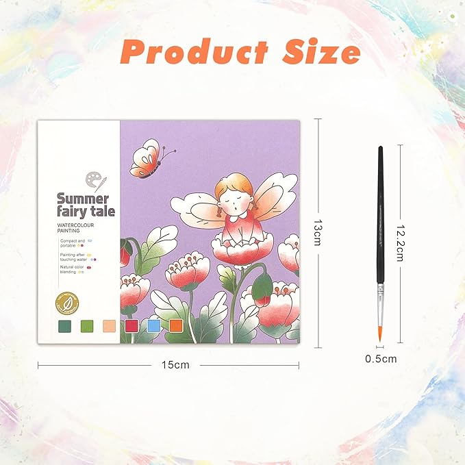Fairy Tale Watercolor Painting Book, 20 Pages Art Practice Pad, Portable Watercolor Paper Book with Brush
