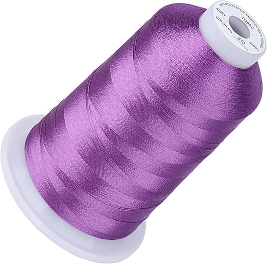 Simthread 5500Yds Embroidery Thread, 5000M High-Yardage 40WT 100% Polyester Thread – 170+ Vivid Colors, High-Speed Rated – Compatible with Brother, Singer, Janome & More - Violet 613