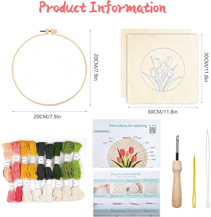 BATHRINS 2PCS Embroidery Punch Needle Kit Beginners Cross Stitch Kits Creative Easy Floral Pattern Hand Crafts with Hoop,Needle,Threads Mothers Day Gifts Crafts & Home Decor