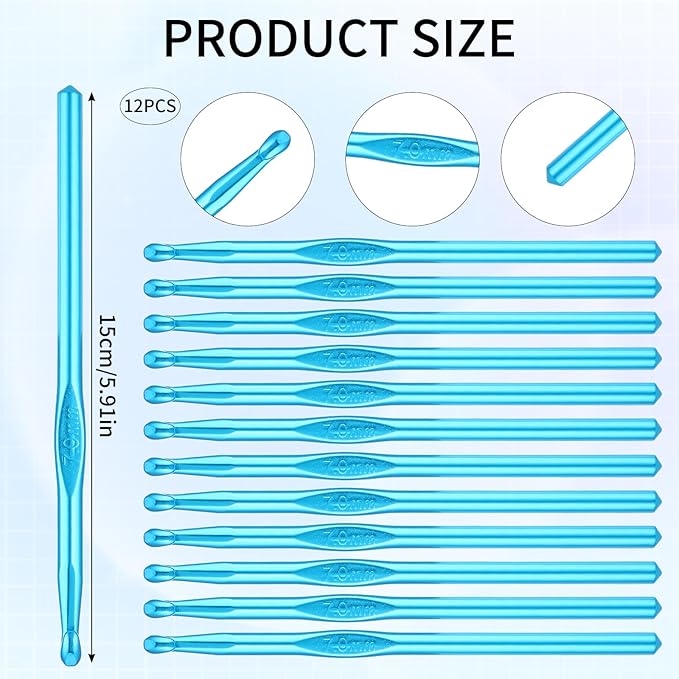 7mm Crochet Hook 12 PCS Large Crochet Hooks Aluminum Bulk Knitting Needle for DIY Craft Yarn Weave Beginners Women Adults