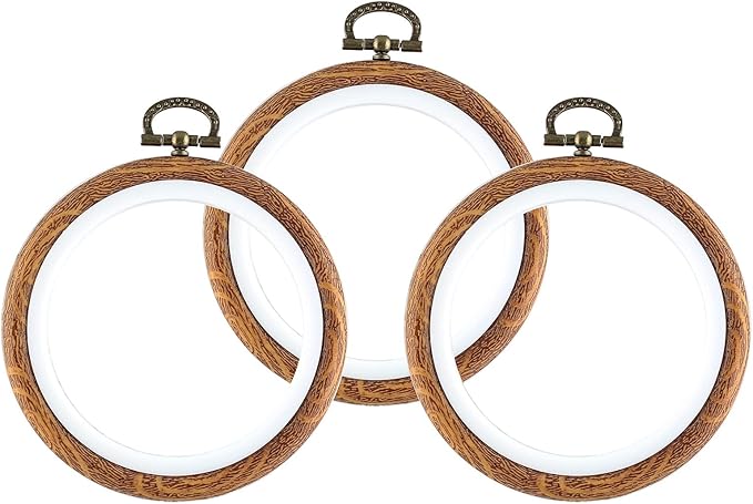 piutouyar 3 pieces 4 inch embroidery hoop set imitated wood display frame embroidery hoops circle cross stitch hoop ring for art craft sewing and hanging ornaments decor