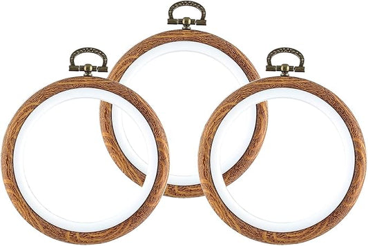 piutouyar 3 pieces 4 inch embroidery hoop set imitated wood display frame embroidery hoops circle cross stitch hoop ring for art craft sewing and hanging ornaments decor