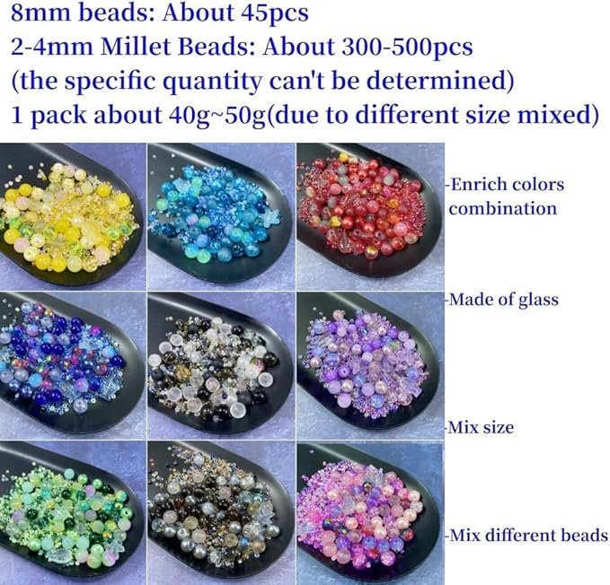 Assorted Glass Resin Beads Multi Size Colors Smooth Cracked Gravel Millet Spacer Beads for Bracelets Necklace Earring DIY Jewelry Making Craft(Sakura Pink Series)
