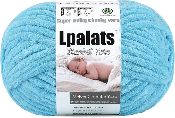 Baby Blanket Yarn for Crocheting - 1 Pack of 300g/10.6oz Super Fluffy Chunky Chenille Yarn for Hand Knitting, 115 yds Super Bulky Plush Yarn for Cozy Blankets and Amigurumi (1, Sky Blue)