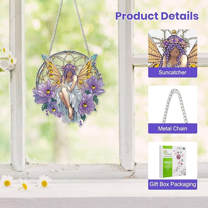 EOBROMD Diamond Hanging Art Kits for Adults Fairy, Dreamcatcher DIY Special Shaped Rhinestone Kits for Adults, Diamond Art Painting Suncatcher, Window Pendants Home Garden Wall Hanging Ornament