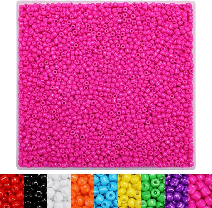 IOOLEEM Hot Pink Seed Beads, 4000+ pcs 3mm Glass Beads for Jewelry Making, Bracelets