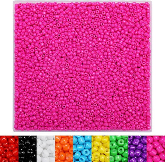 IOOLEEM Hot Pink Seed Beads, 4000+ pcs 3mm Glass Beads for Jewelry Making, Bracelets
